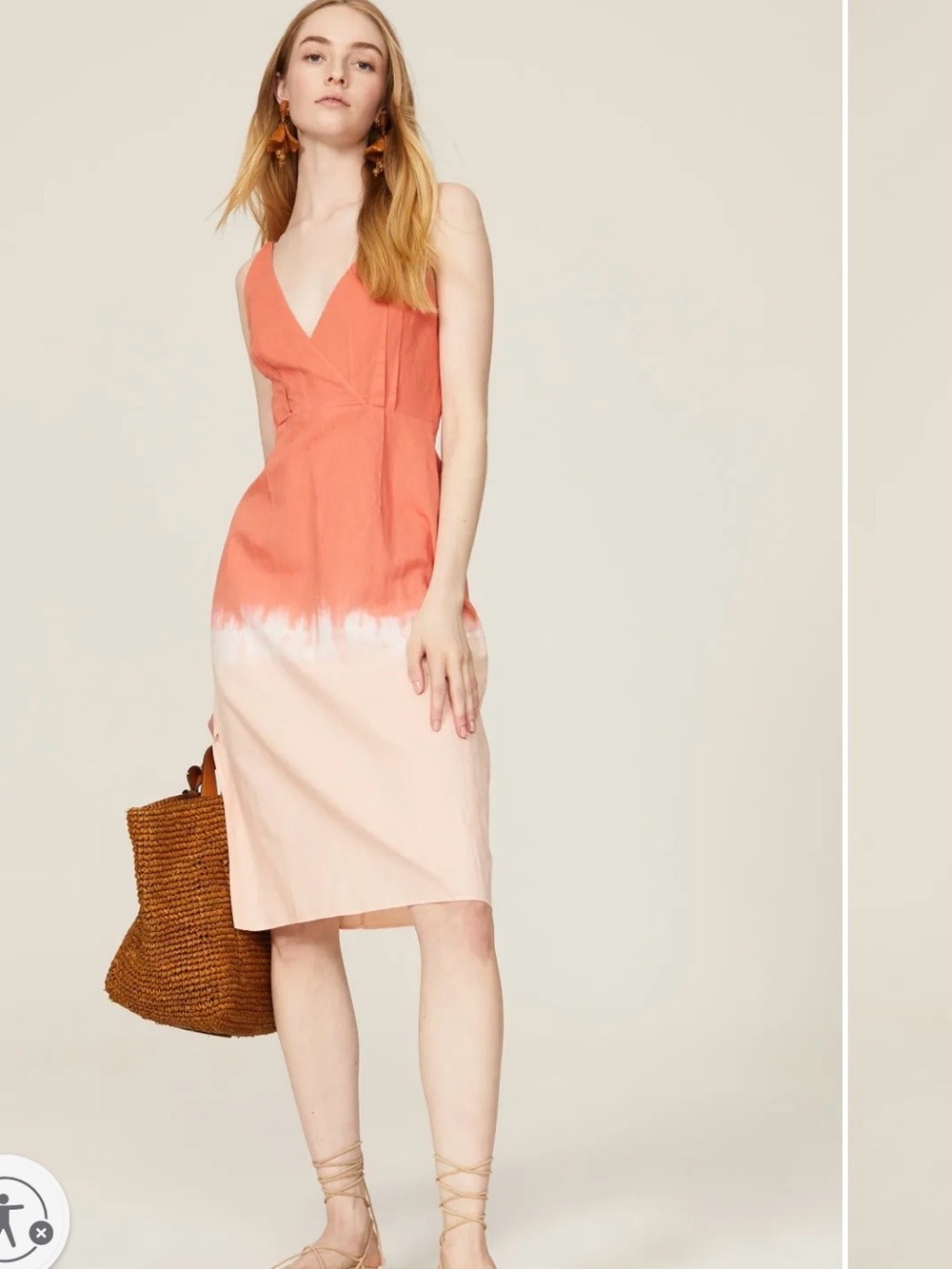 Sleeveless V-Neck Midi Dress in Coral and Blush Ombre